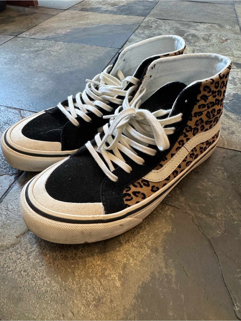 Vans High-Top Sneakers with Leopard Print and Black Suede